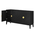 4 Door Sideboard Storage Cabinet For Living Room And Dining Room, Two Large Cabinets With Gold Handles And Adjustable Shelf, Black Black Rubberwood Solid Wood Mdf