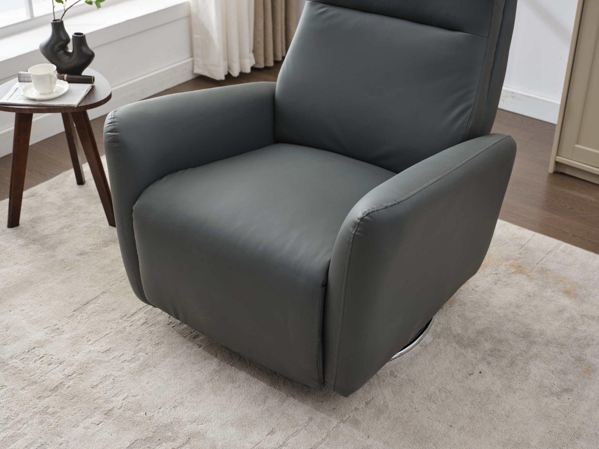 Swivel Glider Recliner Chair, 270 Power Recliner Rocking Chair Nursury Chair For Living Room Bedroom Apartment Dark Grey Faux Leather