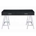 Black High Gloss And Chrome 2 Drawer Writing Desk Black Silver Writting Desk Office Modern Rectangular Drawers Rectangular Wood Metal