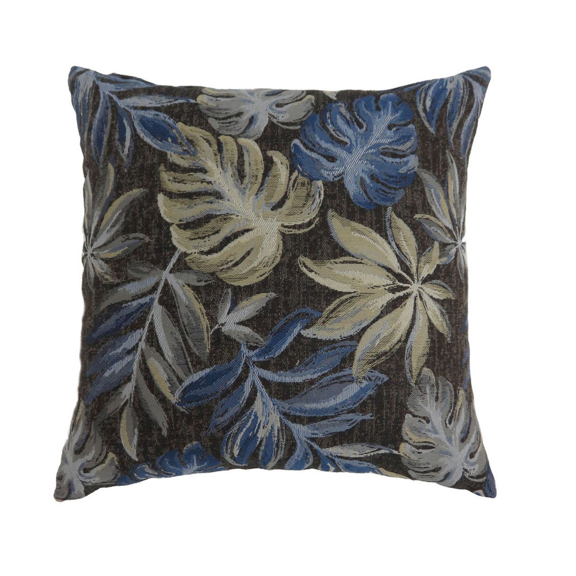 Contemporary Style Leaf Designed Set Of 2 Throw Pillows, Navy Blue Navy Blue Polyester