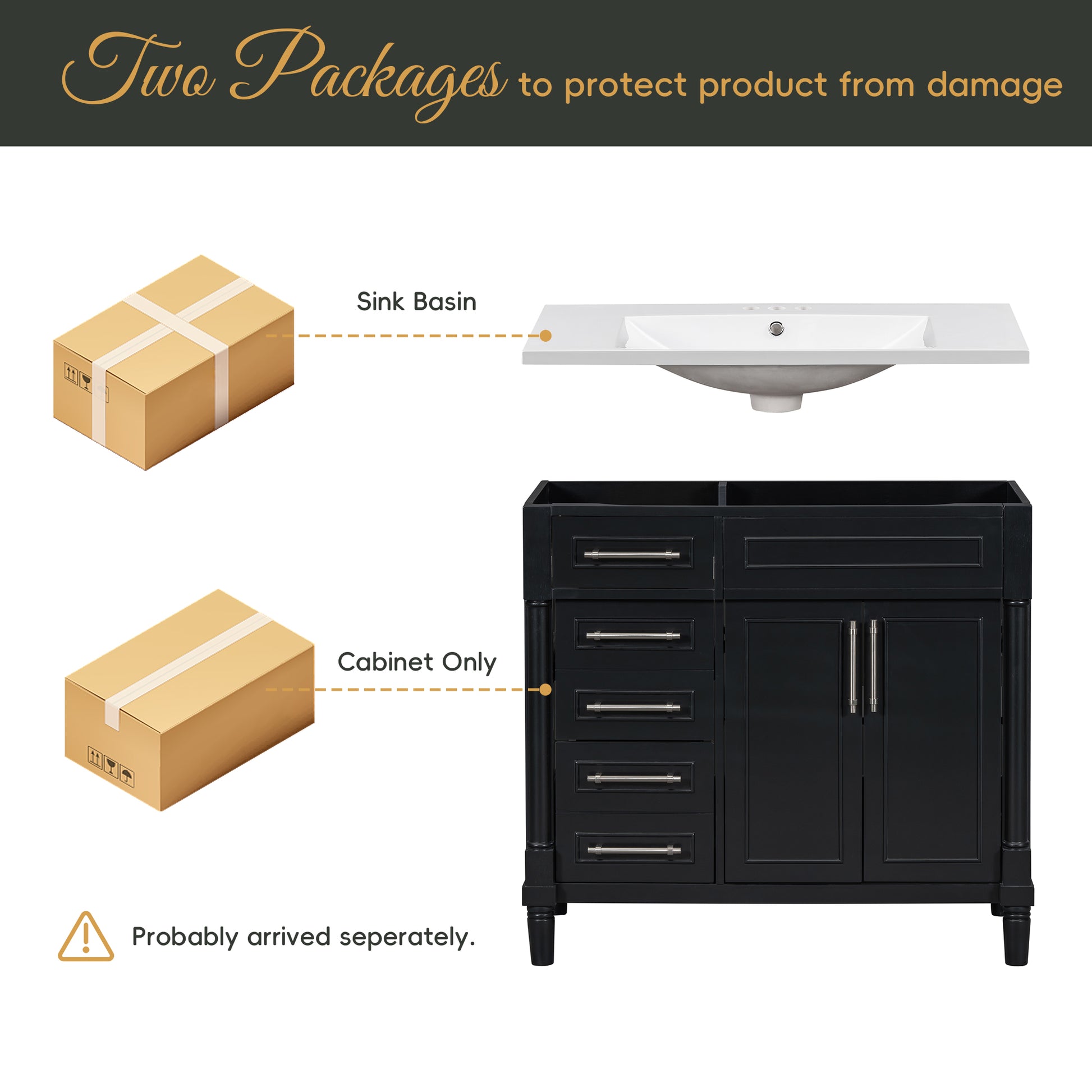 36'' Bathroom Vanity With Top Resin Sink, Freestanding Bathroom Storage Cabinet With 2 Drawers And A Tip Out Drawer, Solid Wood Frame Vanity Set, Height Adjustable Shelf Black Bathroom Solid Wood