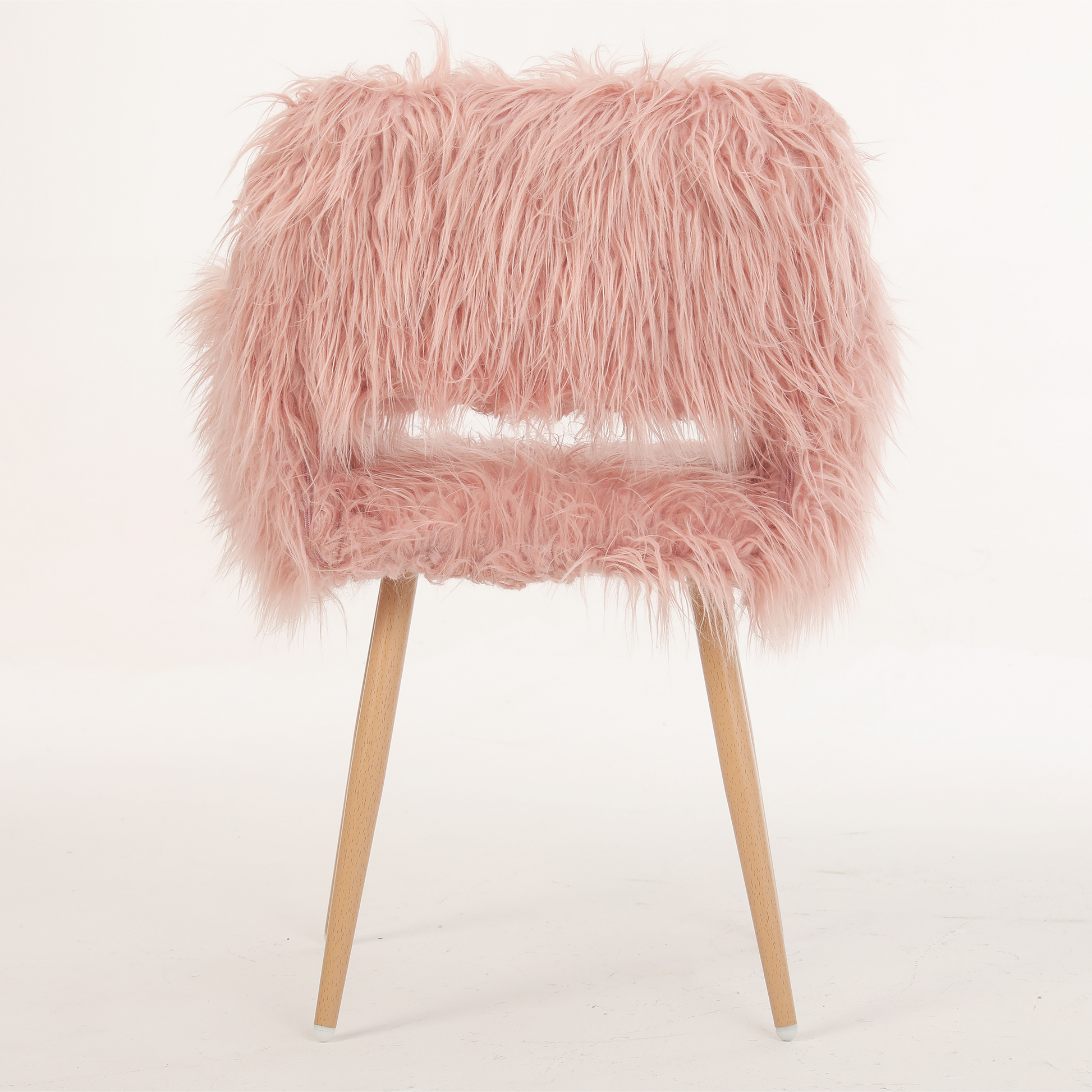 Pink Faux Fur Upholstered Make Up Chair Side Dining Chair With Metal Leg Pink Beech Metal Leg Pink Faux Fur