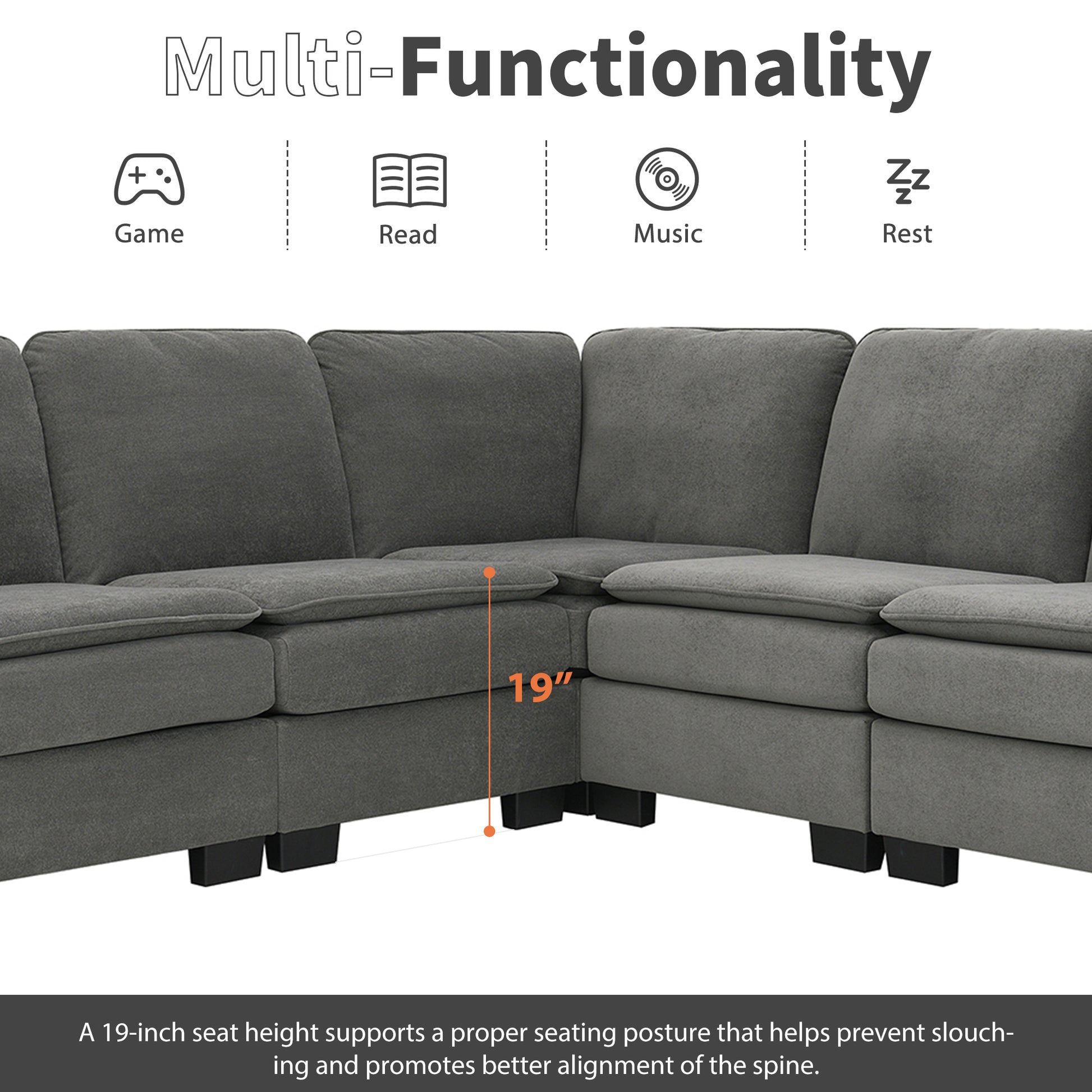 89*89" Oversized Velvet Modern Sectional Sofa,Large L Shaped Upholstered Indoor Furniture With Double Cushions,5 Seat Cloud Corner Couch For Living Room,Apartment,Office,2 Colors Gray Fabric 5 Seat