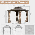 8' X 8' Hardtop Gazebo, Aluminum Metal Gazebo With Galvanized Steel Double Roof Canopy, Curtain And Netting, Permanent Gazebo Pavilion For Patio, Backyard, Deck, Lawn,Brown Brown Aluminum