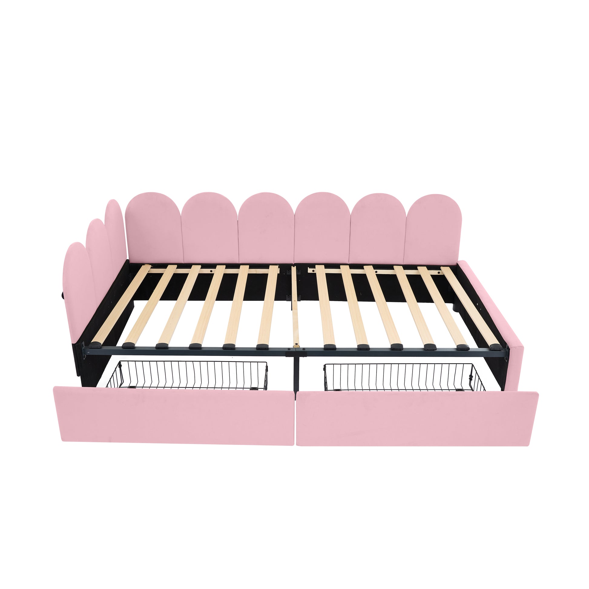 Twin Size Upholstered Daybed With 2 Drawers, Velvet Sofabed With Soft Fabric Headboard, No Box Spring Needed, Pink Twin Pink Wood Fabric