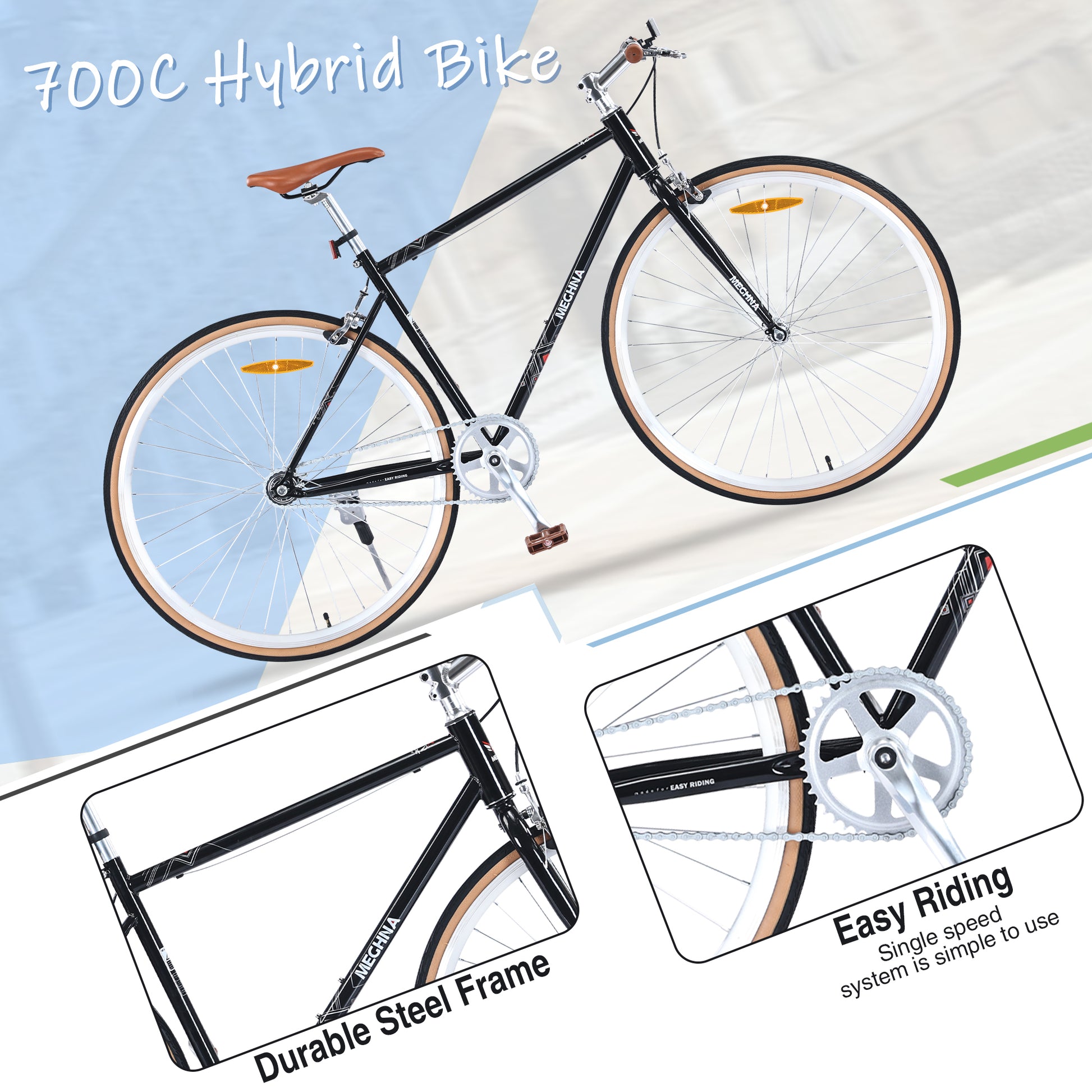 Single Speed Retro Style 700C Road Bike For Men Women'S City Bicycle,Steel Frame Black Steel