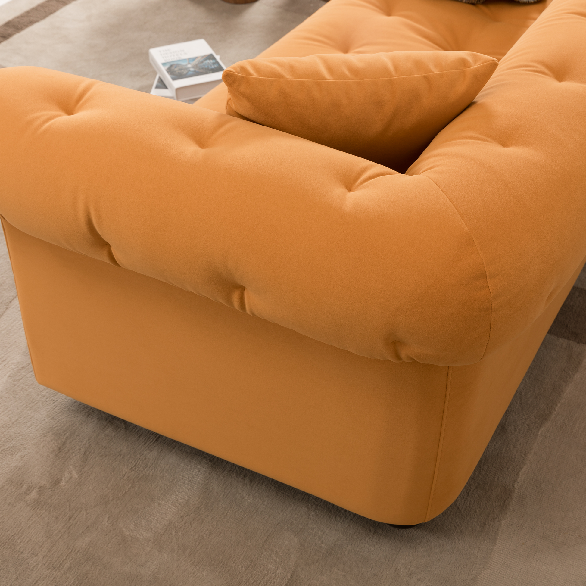 Wks12 Retro Medieval Style Sofa, Orange, Full Installation Only Needs To Install Feet Can Be Used, With 2 Throw Pillows Orange Retro Fabric 2 Seat