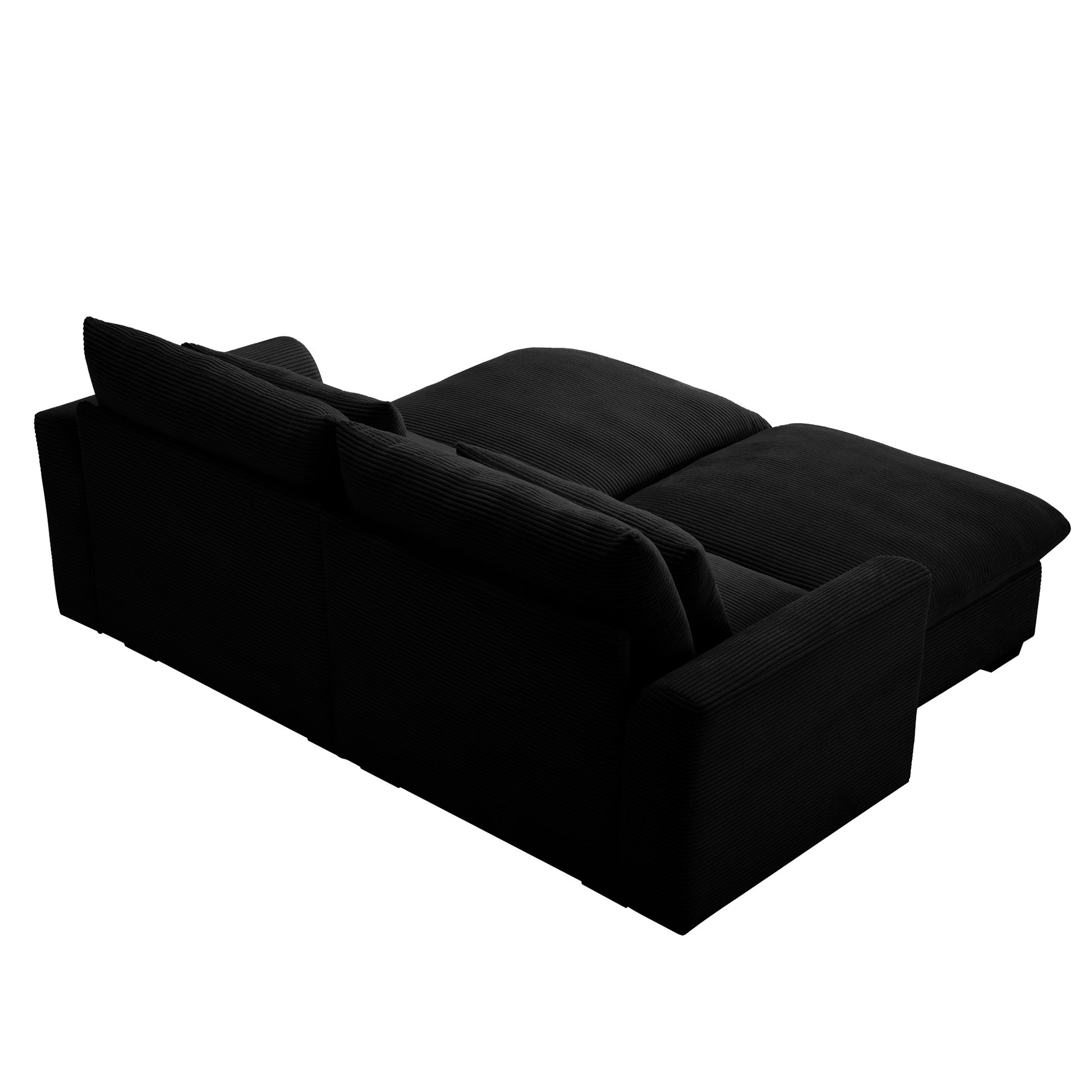 Corduroy Two Seater Sofa With 2 Storage Footrest,2 Seater Sectional Deep Seat Sofa,Comfy Couches For Living Room,Black Sofa Black Corduroy 2 Seat