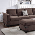 Living Room Furniture Chocolate Chenille Sectional W Ottoman Linen Like Fabric Sofa Reversible L R Chaise Ottoman 3Pc Sectional Sofa Chocolate Chenille Wood Primary Living Space Cushion Back Classic,Contemporary,Modern L Shaped Rubberwood Chenille 6 Seat