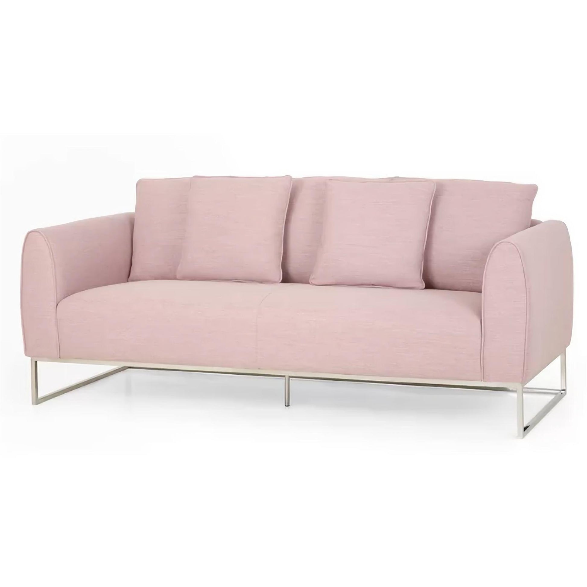 Chic And Cozy 82.75" Light Pink Fabric 2 Seater Sofa With Silver Legs And Soft Upholstery, Extra Deep Seats, For Small Space, Living Room, Office Apartment Light Pink, Fabric Pink Wood Primary Living Space Medium Soft Cushion Back Light Duty Art