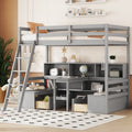 Twin Loft Bed With Storage Shelves, Drawers, Seat And Desk For Grey Color Box Spring Not Required Twin Grey Wood Bedroom Modern Storage Included Pine