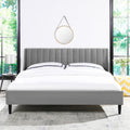 Aspen Vertical Tufted Modern Headboard Platform Bed Set, King, Opal Grey Velvet Box Spring Not Required King Gray Wood Foam Velvet Velvet