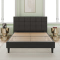 Upholstered Platform Bed Square Stitch Queen Grey Wood Upholstered