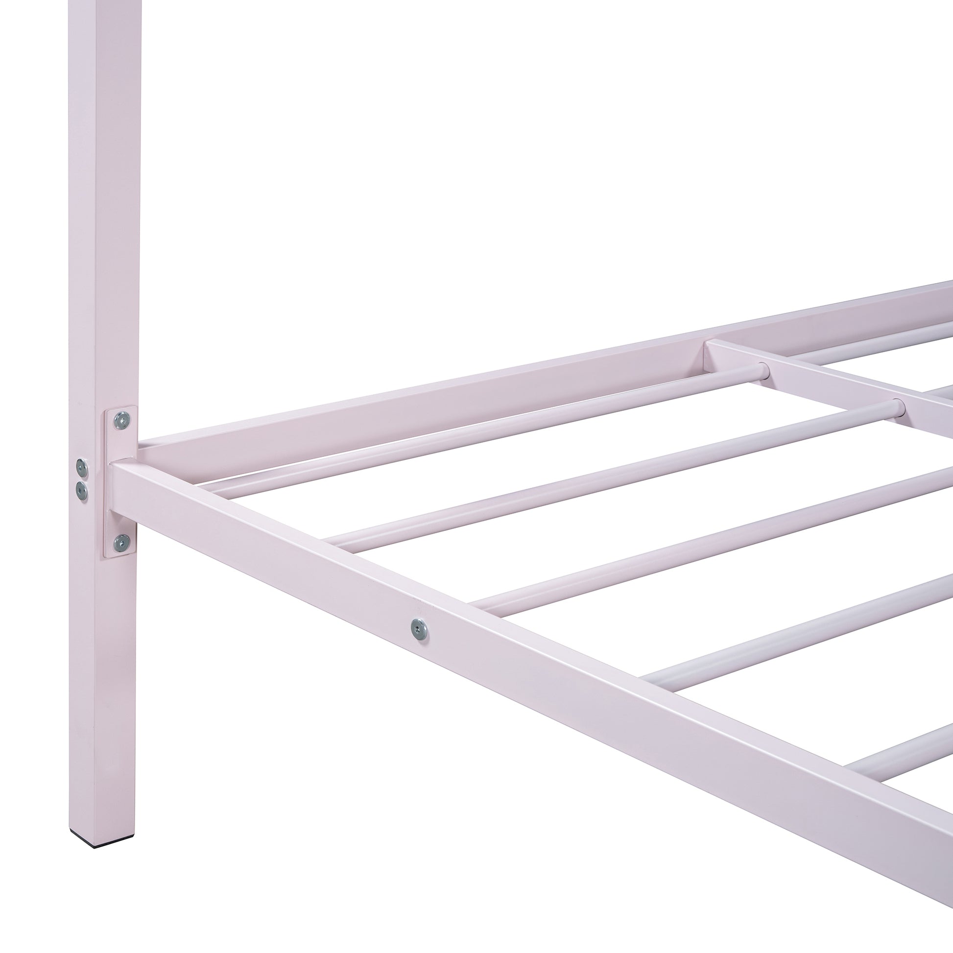 Twin Size Metal Platform Bed With Twin Size Trundle,House Shaped Headboard Design, Pink Twin Pink Metal