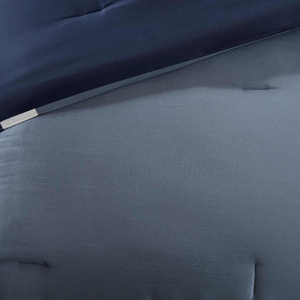 7 Piece Comforter Set Navy King King Navy Polyester