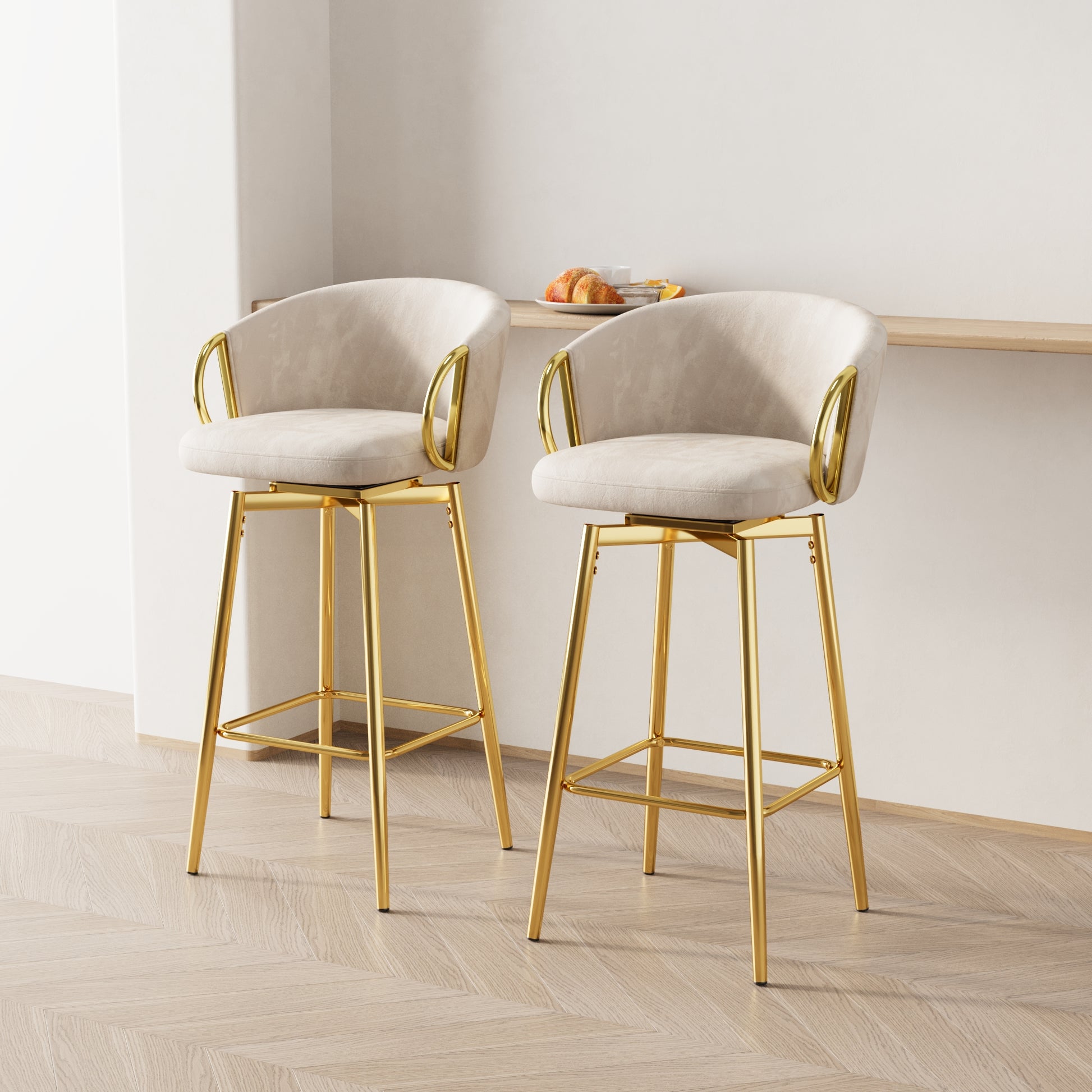 30 Inch Dining Chairs Set Of 2 Modern Style 360 Swivel Bar Chairs With Simple Design, Comfortable High Stools, And Flexible Dining Chairs Suitable For Bars, Restaurants,Velvet Bar Chair Beige Beige