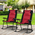 Outsunny 2 Piece Outdoor Patio Furniture Set With 2 Folding Padded Rocking Chairs, Bistro Style For Porch, Camping, Balcony, Red Red Oxford Fabric