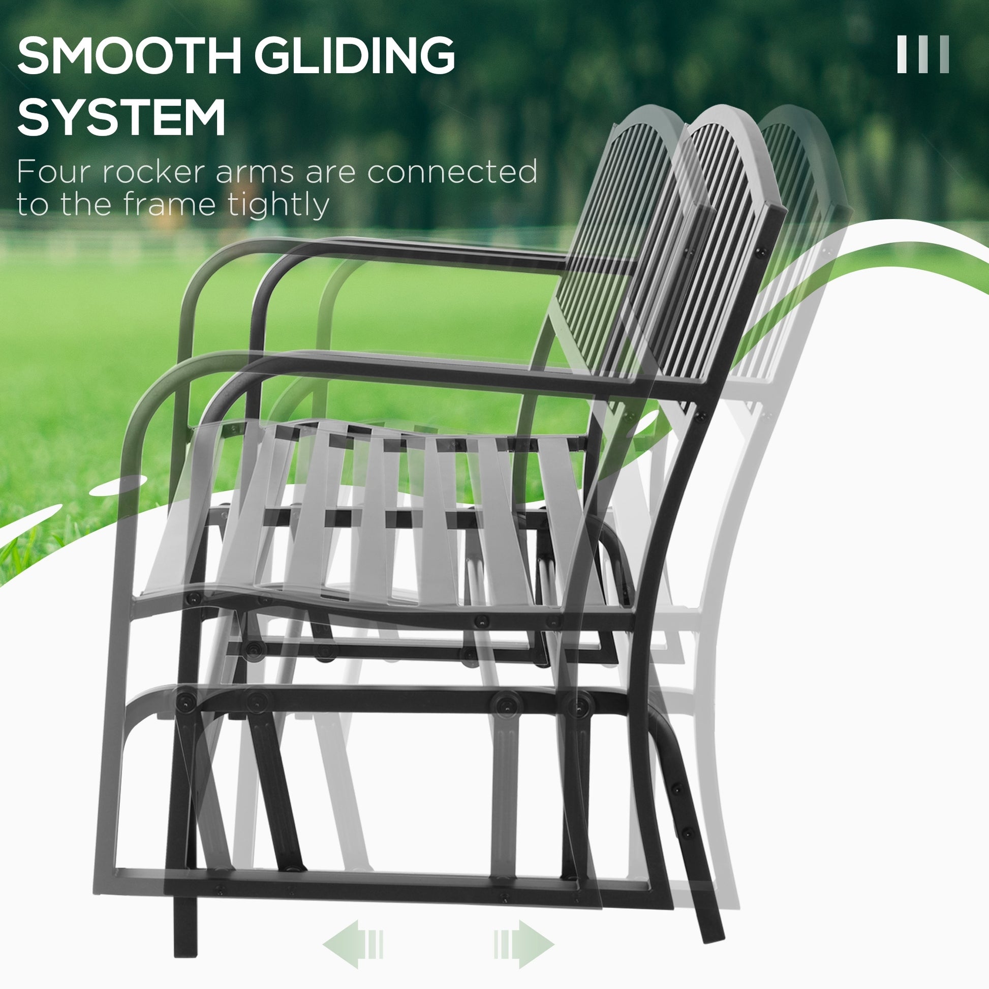 Outsunny Outdoor Glider Bench, Glider Bench For Outside Patio With Armrests, Slatted Seat & Backrest, Loveseat With Power Coated Steel Frame, Black Black Steel