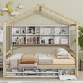 Full House Bed With Roof Frame, Bedside Shelves, Under Bed Storage Unit,Natural Full Natural American Design Pine