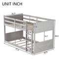 Twin Over Twin Floor Bunk Bed With Panelled Headboard And Footboard, Solid Rubber Wood Foundation With Safety Guardrails, Built In Ladder,Antique White Twin Antique White Rubber Wood