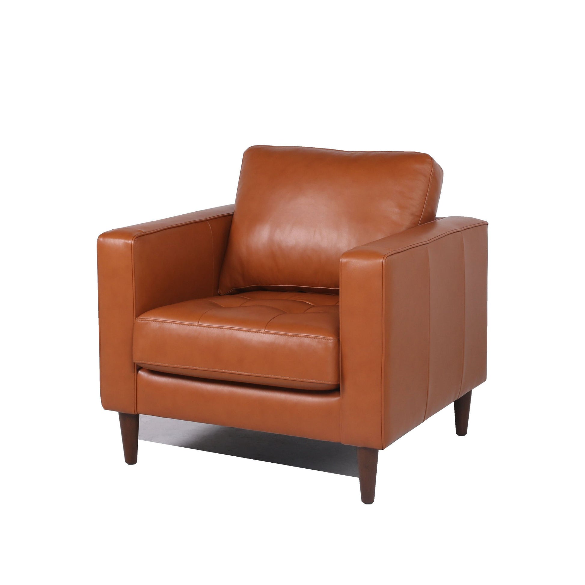 Mid Century Tufted Leather Chair Cognac Leather