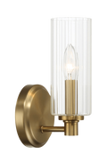 Jardin Single Light Wall Sconce With Clear Ribbed Glass Satin Brass Antique Brass,Clear,Gold Brass,Glass