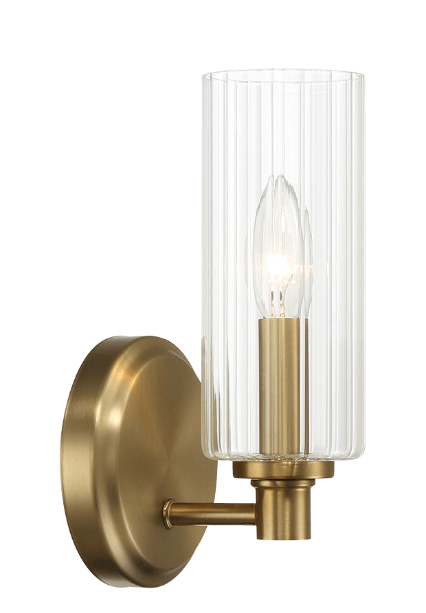 Jardin Single Light Wall Sconce With Clear Ribbed Glass Satin Brass Antique Brass,Clear,Gold Brass,Glass