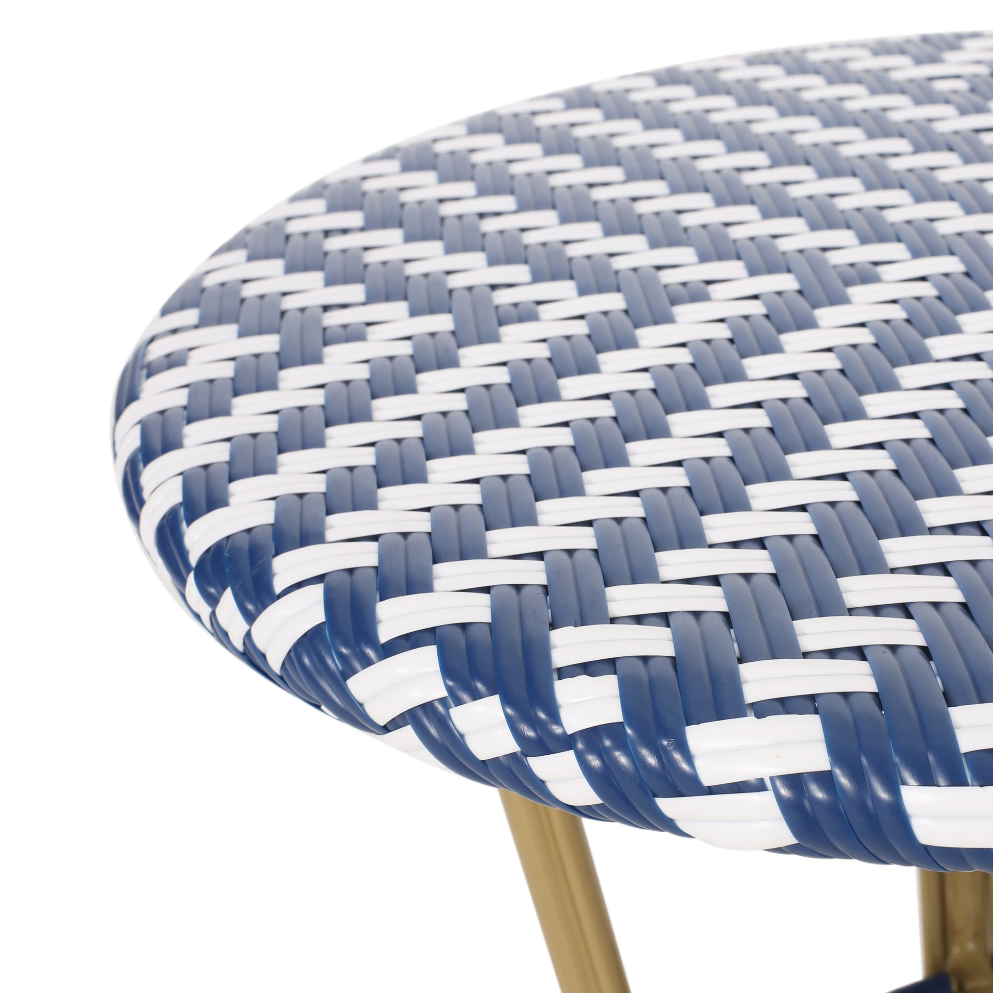 French Bistro Table White Blue Rattan