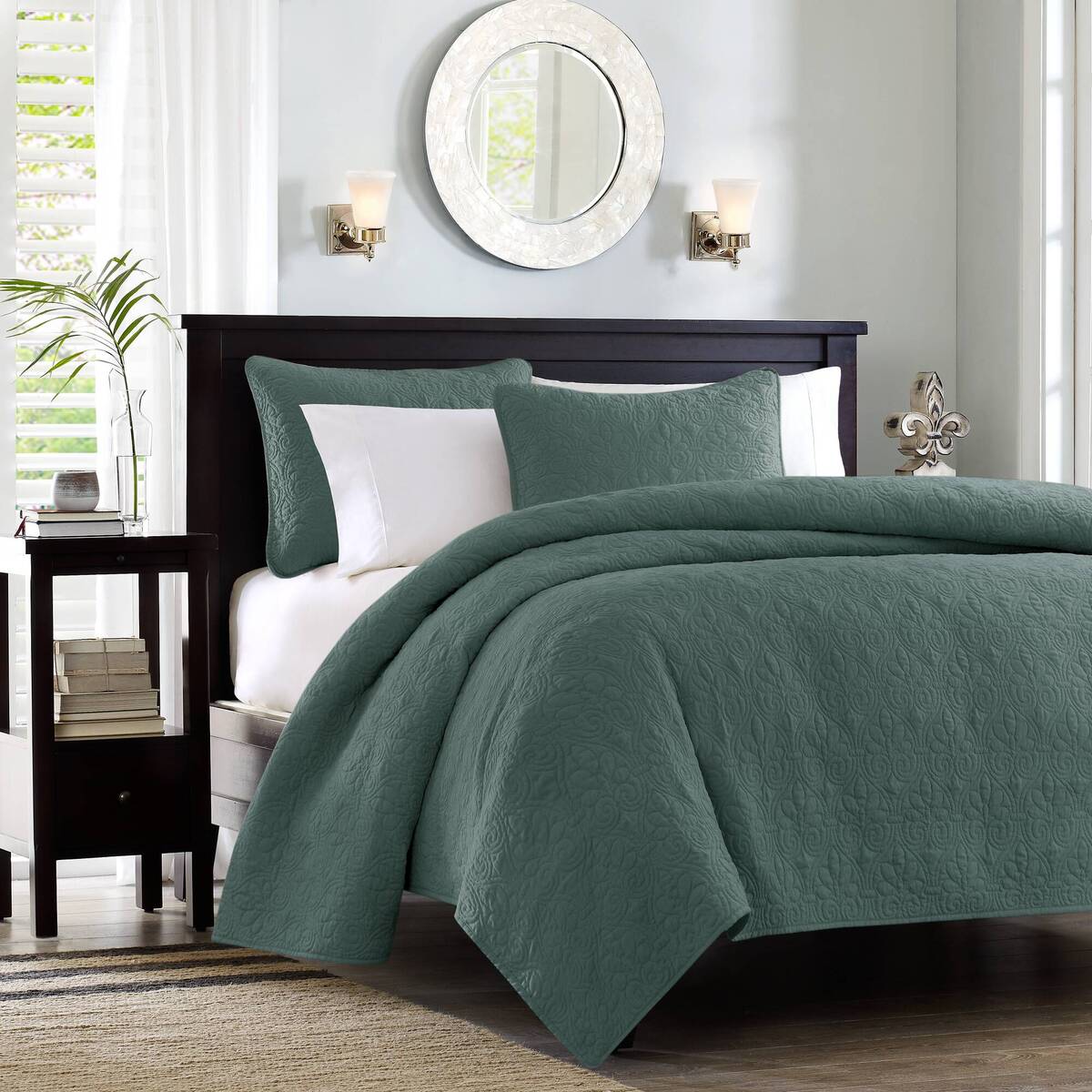 3 Piece Reversible Bedspread Set Balsam Green Queen Green Polyester