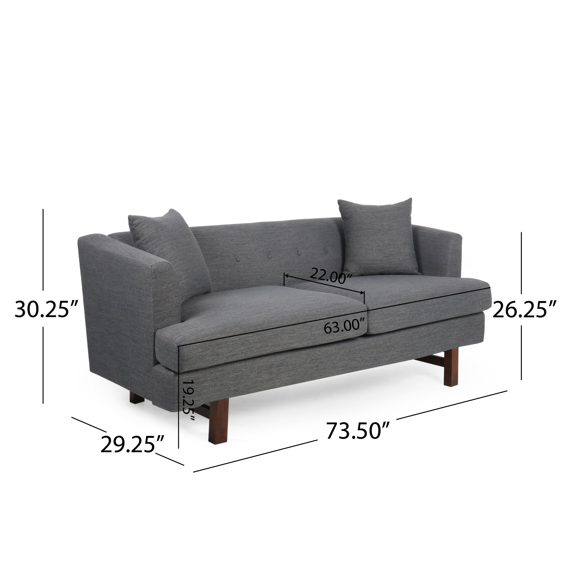 Mirod Comfy 3 Seat Sofa With Wooden Legs, For Living Room And Study Charcoal Fabric 3 Seat