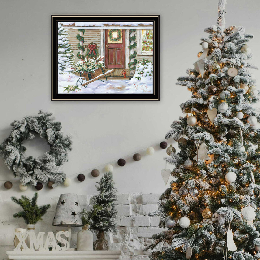 Holiday Porch Black Framed Wall Art For Living Room, Farmhouse Wall Art Print For Home Decor, Bedroom Wall Art By Pam Britton Multicolor Wood Paper
