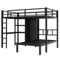 Metal Full Xl Over Twin Bunk Bed With Desk,Bookshelf ,Storage Shelves And Wardrobe,Black Black Metal