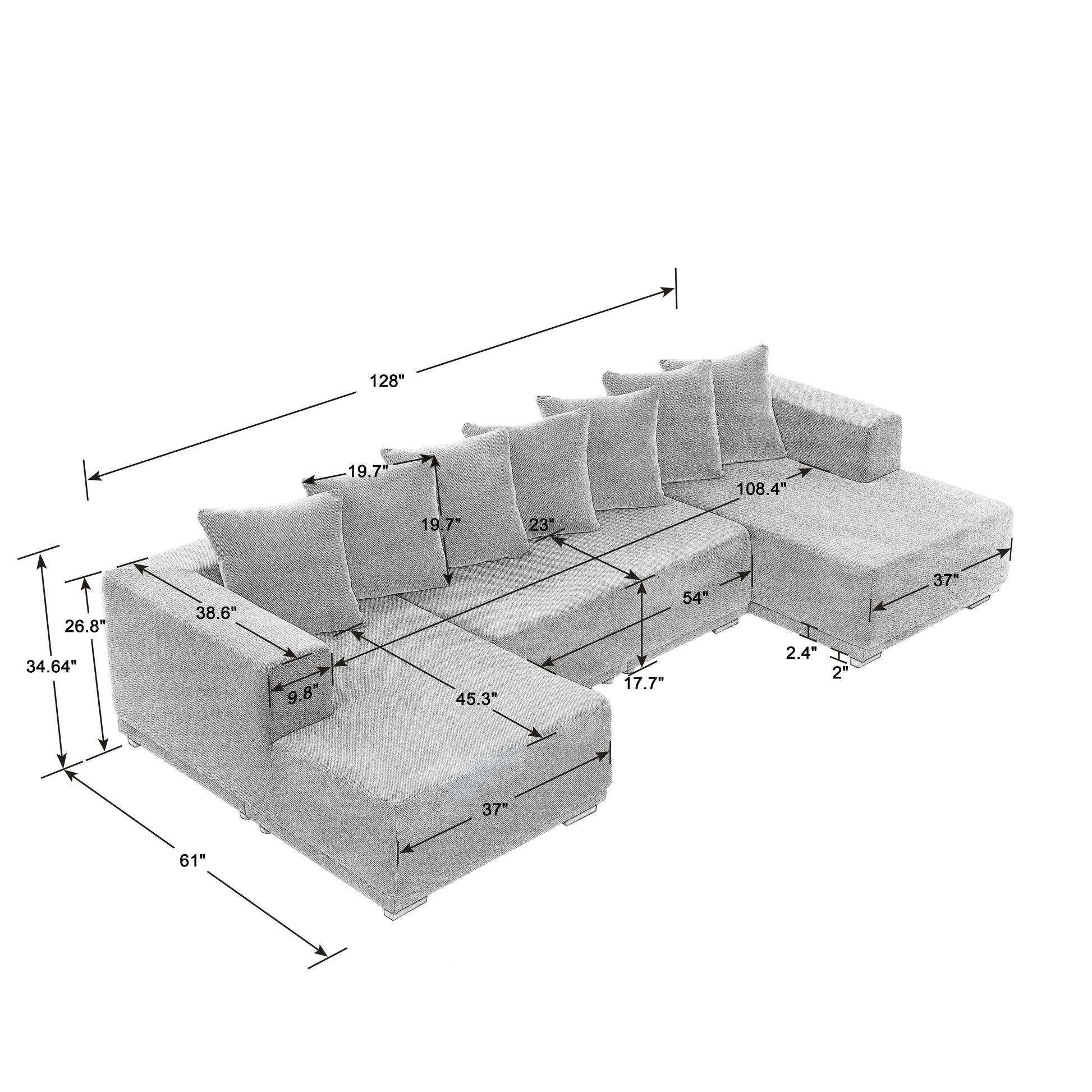 Chenille U Shaped Sectional Sofa Set,Minimalist Style Modular Sectional Sofa, Luxury Chenille Fabric Cloud Couch For Living Room Grey Chenille 6 Seat