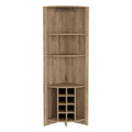 Essential Corner Bar Cabinetthree Shelves, Eight Built In Wine Rack, Two Side Shelves Macadamia Light Oak Dining Room Modern Shelves Included Particle Board