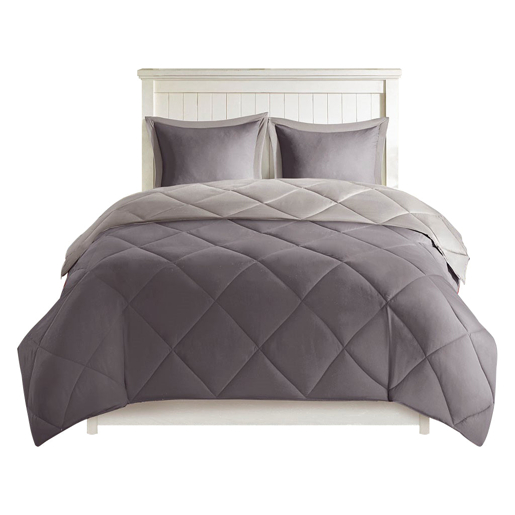 3M Scotchgard Diamond Quilting Reversible Down Alternative Comforter Set Queen Grey Polyester