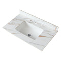 37 Inch Marble Vanity Top, Bathroom Vanity Top With Undermount Rectangular Middle Sink And 4