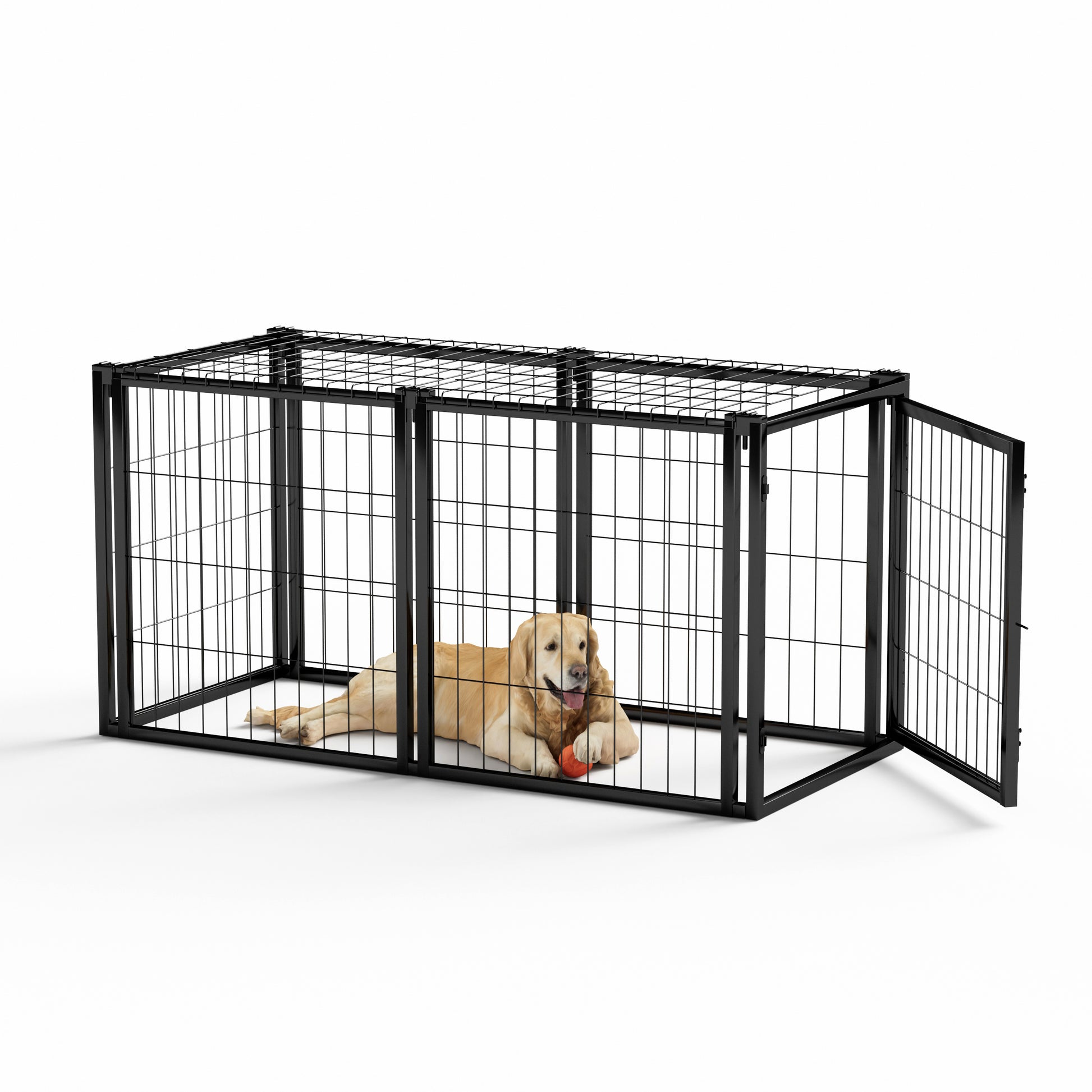 Dog Crate 47.2" Dog Kennel For Small Medium Dogs, Puppy Dog Playpen With Top, Pet Cage, Indoor, Black.47.2"L X 22"W X 24"H. Black Iron