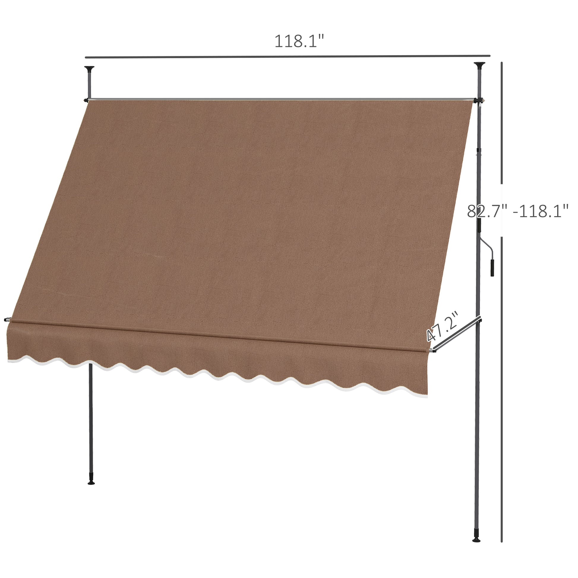 Outsunny Manual Retractable Awning, 118" Non Screw Freestanding Patio Sun Shade Shelter With Support Pole Stand And Uv Resistant Fabric, For Window, Door, Porch, Deck, Coffee Coffee Aluminum