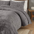 Ruched Fur Down Alternative Comforter Set King Grey Polyester