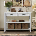 Console Sofa Table With 2 Storage Drawers And 2 Tiers Shelves, Mid Century Style 42'' Solid Wood Buffet Sideboard For Living Room Furniture Kitchen Dining Room Entryway Hallway, Antique White Antique White Pine