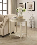 Antique White End Table With Bottom Shelf Antique White Primary Living Space Shelves Round Wood Metal