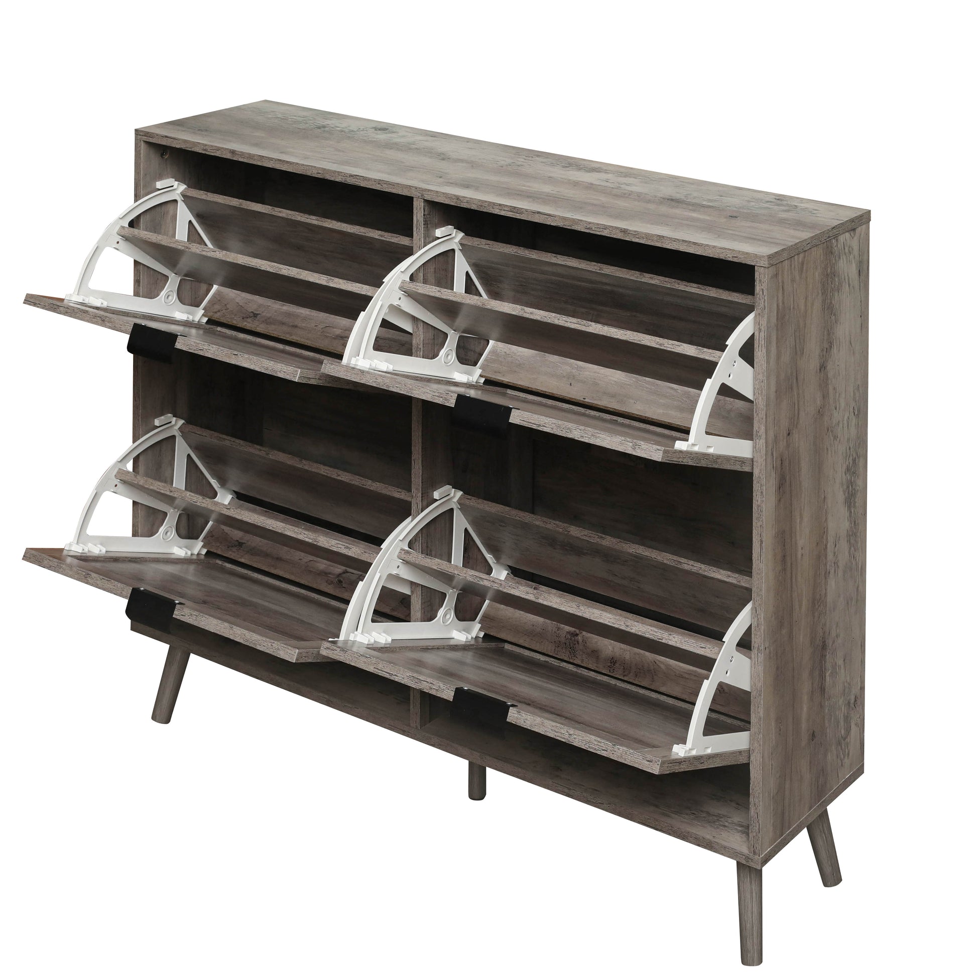 4 Door Shoe Rack, Freestanding Modern Shoe Storage Cabinet, For Entryway Dark Grey Particle Board