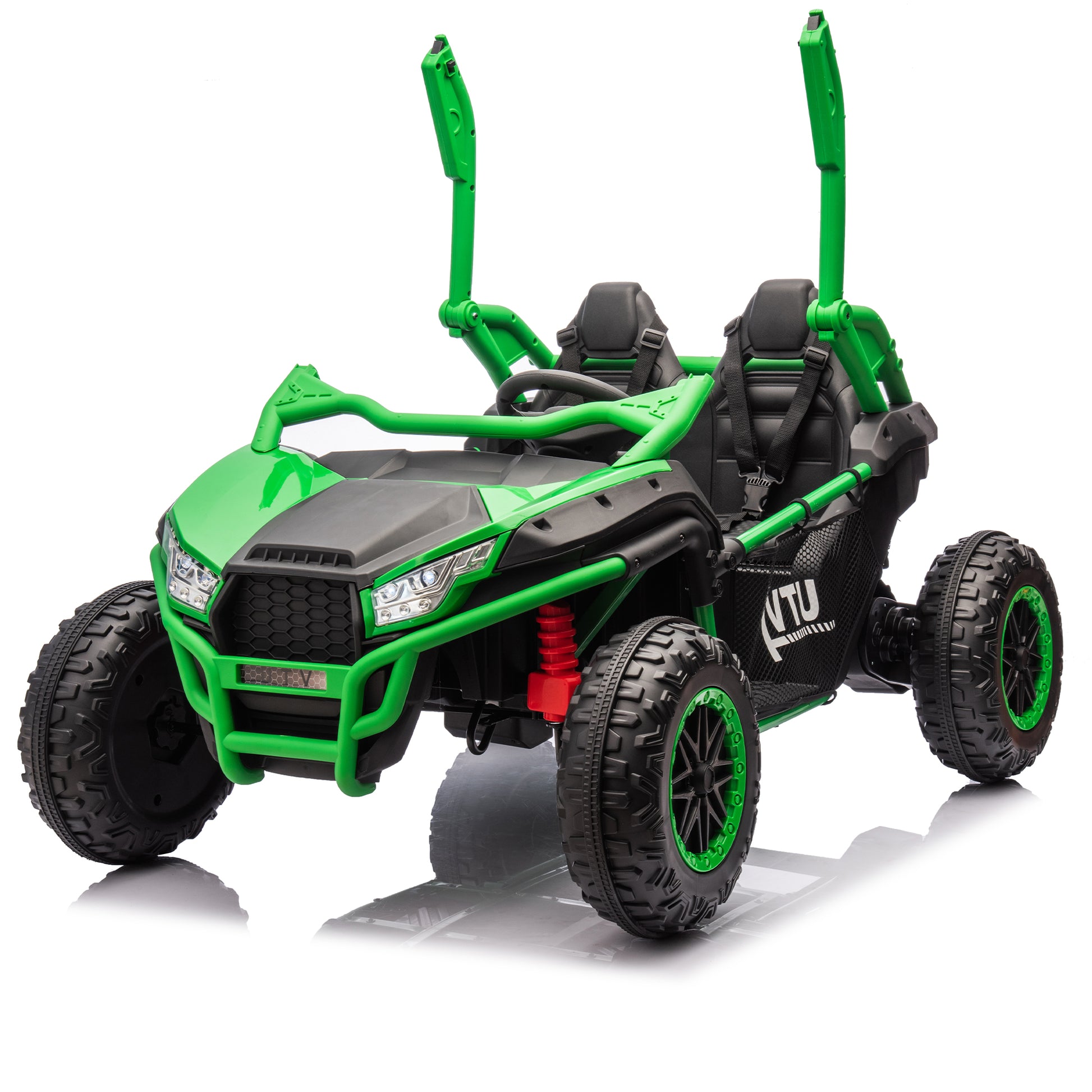 24V Two Seater Kids Ride On Utv W Parents Control,20In Seat Width,400W Super High Power,Four Wheel Suspension,Bluetooth,Mp3,Usb,Led Light,Horn,Rear Storage Space,Speeds 3.73 4.97Mph For Kids Aged 3 . Green 100 149 Lbs Polypropylene