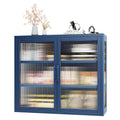 Retro Style Haze Double Glass Door Wall Cabinet With Detachable Shelves For Office, Dining Room,Living Room, Kitchen And Bathroom Blue Color Blue Tempered Glass Sheet Metal Plastic