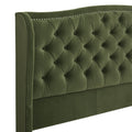 Marcella Upholstered Shelter Headboard Bed Set, King, Olive Green Performance Velvet Box Spring Required King Olive Green Wood Foam Velvet Velvet