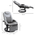 Homcom Pu Recliner Armchair With Footrest, Headrest, And Round Steel Wood Base Grey Pu