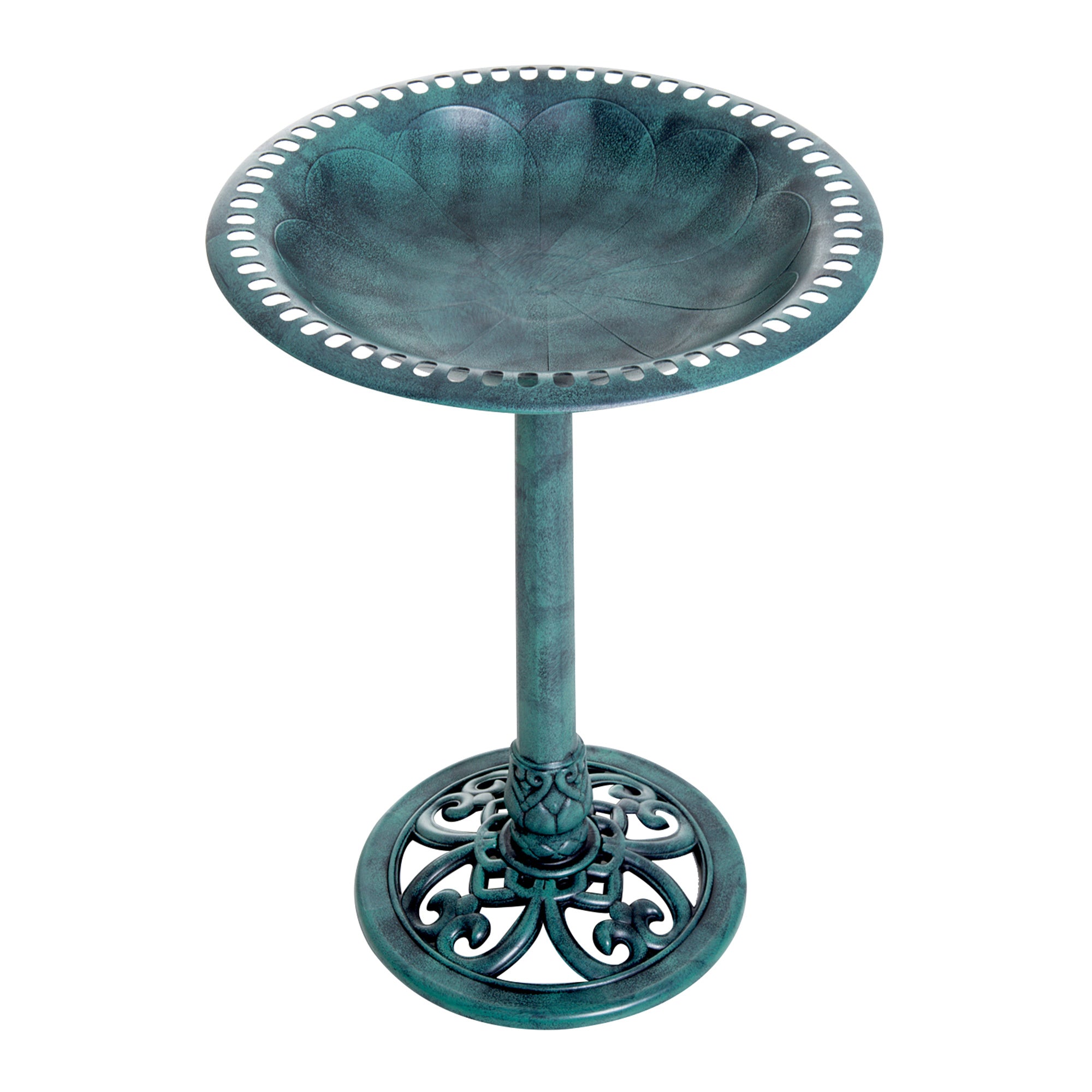 Outsunny 28'' Bird Bath Outdoor Resin Decor With Fleur De Lis Pattern, Time Worn Finish Green Plastic