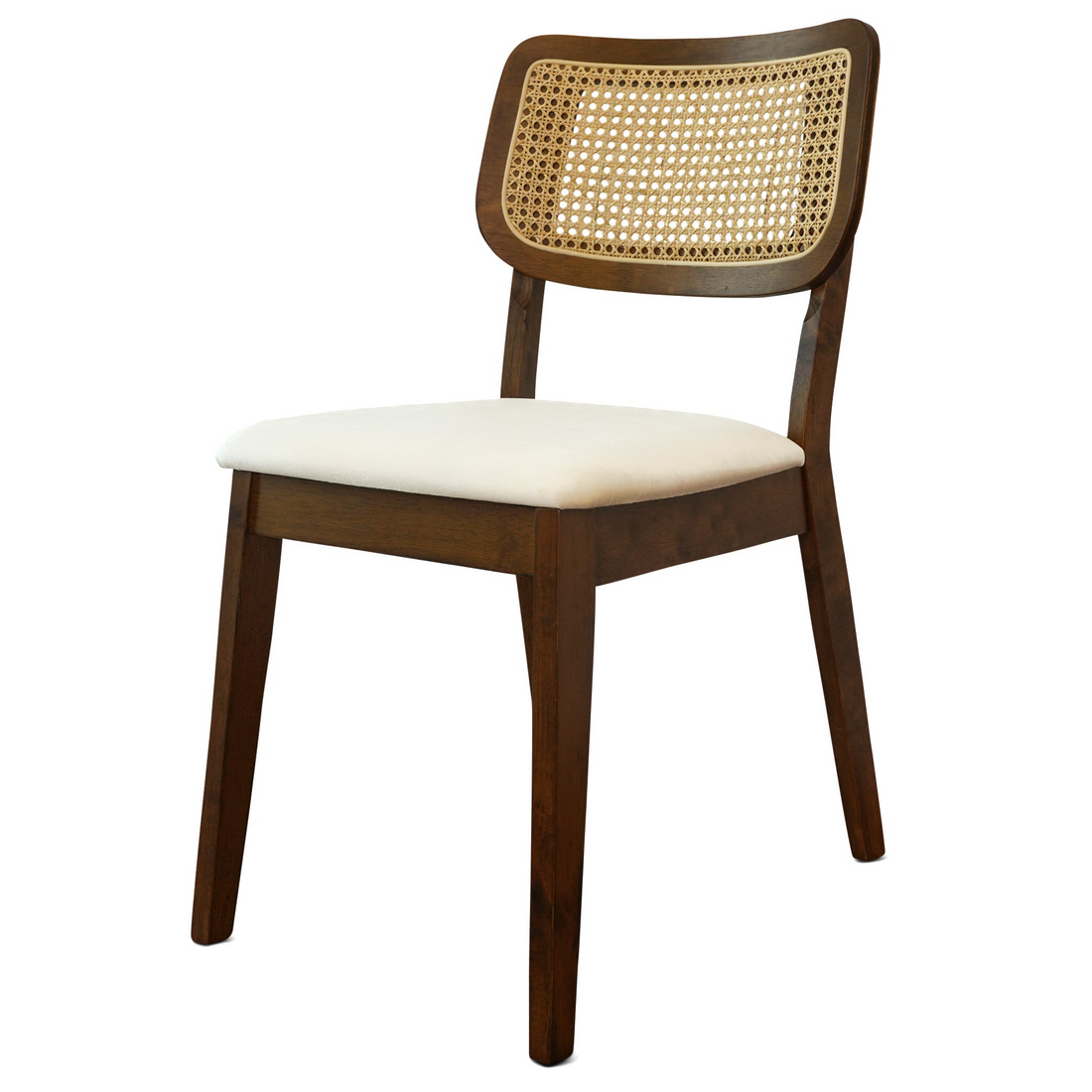 Kaden Cream Velvet Dining Chair Set Of 2 Solid Brown,Cream,Light Brown Brown Dining Room Foam Wipe Clean Mid Century Modern Dining Chairs Set Of 2 Foam Solid Wood,Velvet,Wicker