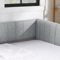 Twin Size Daybed With Trundle Upholstered Sofa Bed, With Vertical Stripes, Linen Fabric, Grey 82.5