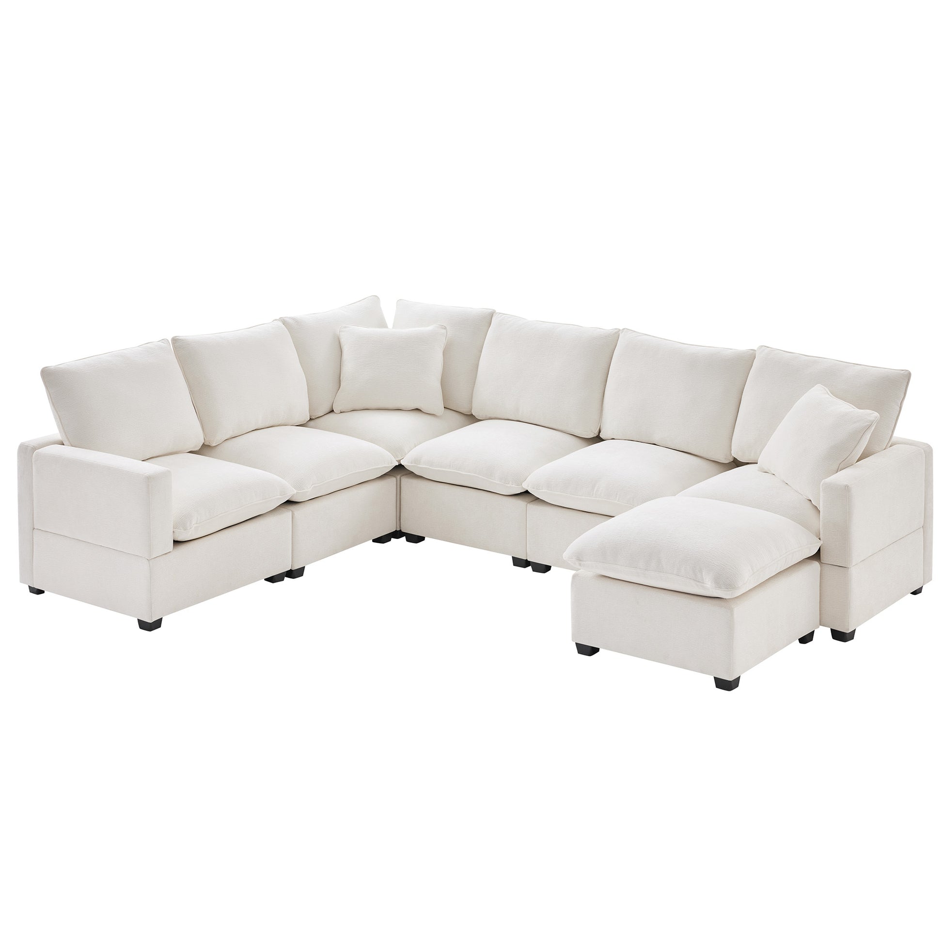 110*84" Modern U Shape Modular Sofa, 7 Seat Chenille Sectional Couch Set With 2 Pillows Included, Freely Combinable Indoor Funiture For Living Room, Apartment, Office, 2 Colors White Chenille 7 Seat